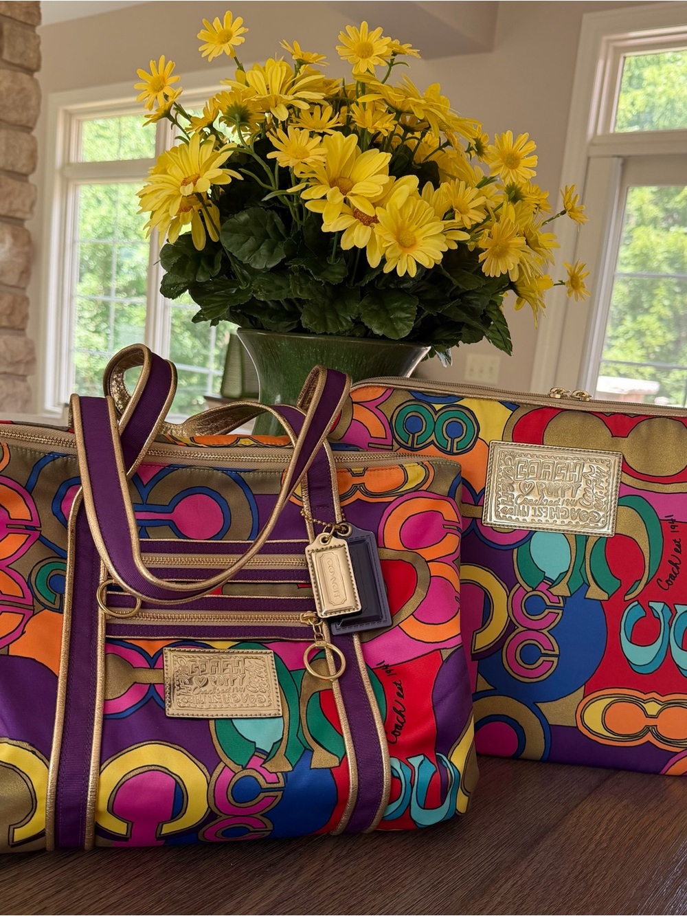 Pristine Set: RARE Vintage Coach Poppy Pop C Glam Tote & Matching Laptop Case!